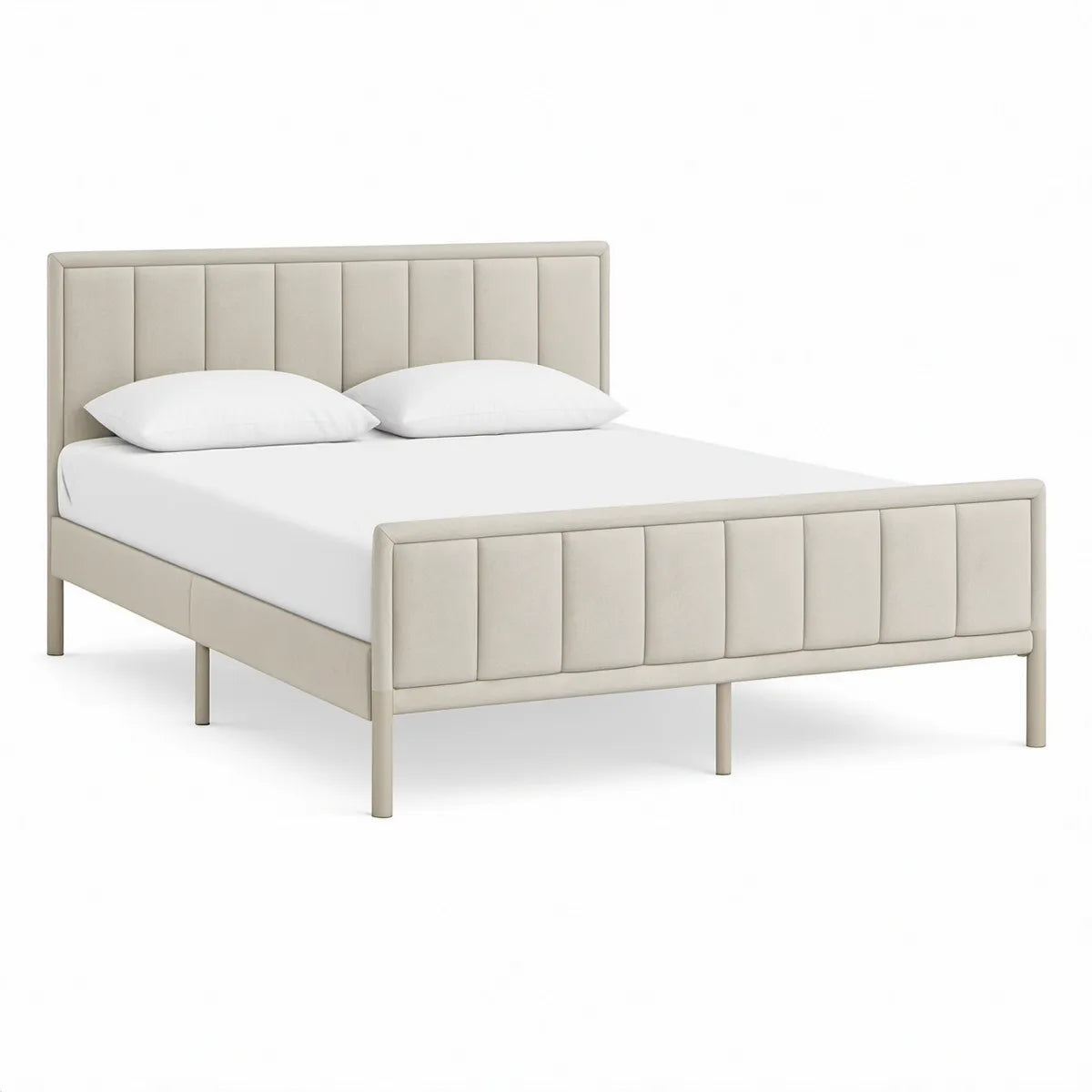 Polsterbett 160 x 200 cm aus Kunstleder in Beige mit Kopf- und Fussteil