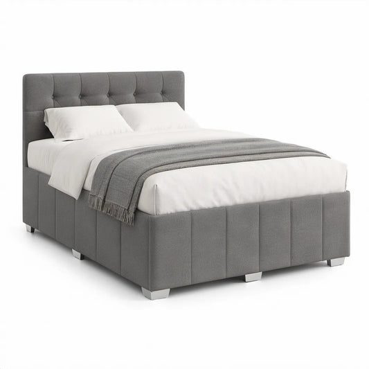Graues Polsterbett mit Knopfheftung, Liegefläche 160 x 200 cm