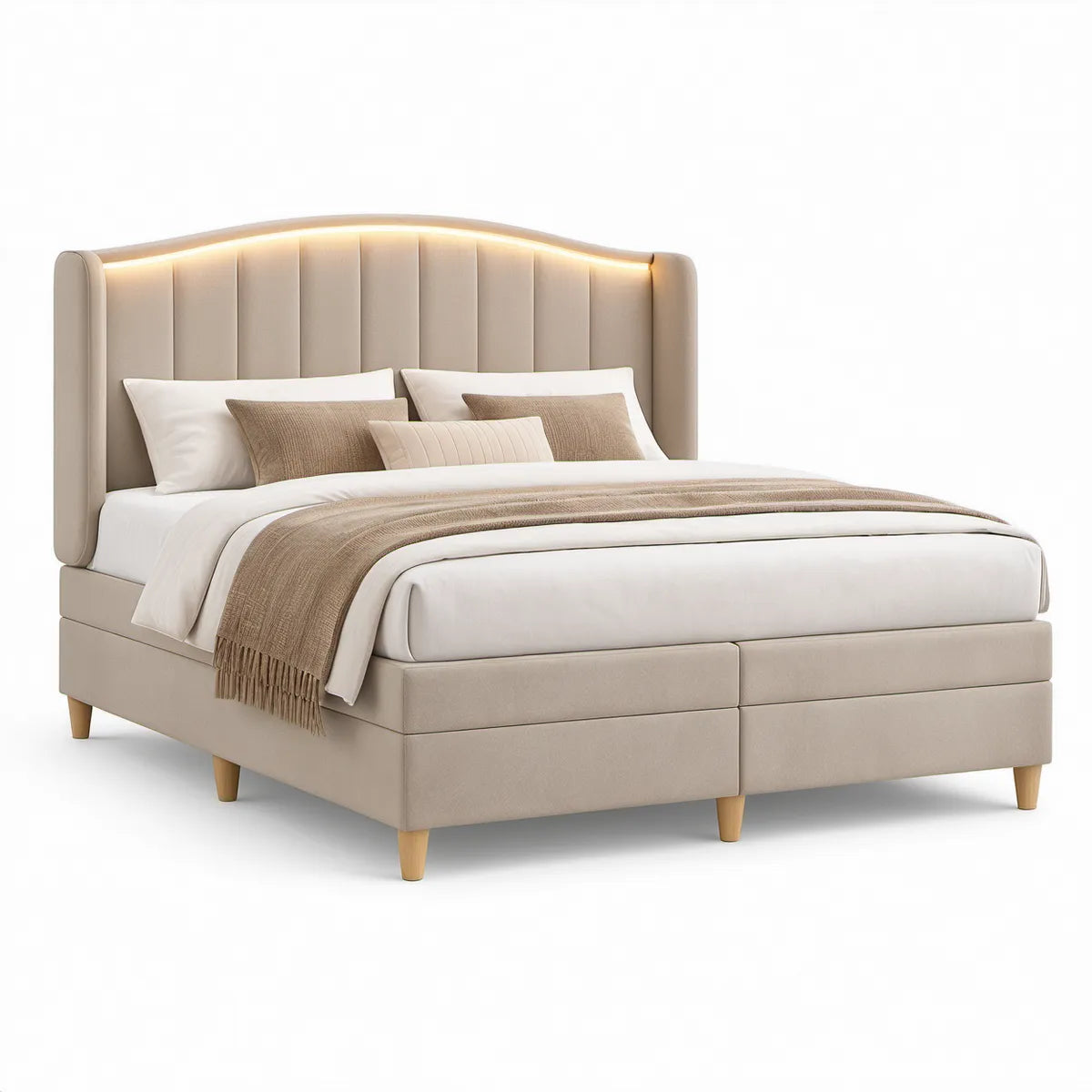 Polsterbett 180 x 200 cm Beige mit warmweisser LED-Beleuchtung