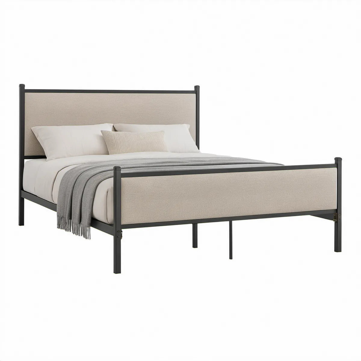 Polsterbettgestell 160 x 200 cm aus Stahl und Polyester Beige/Schwarz