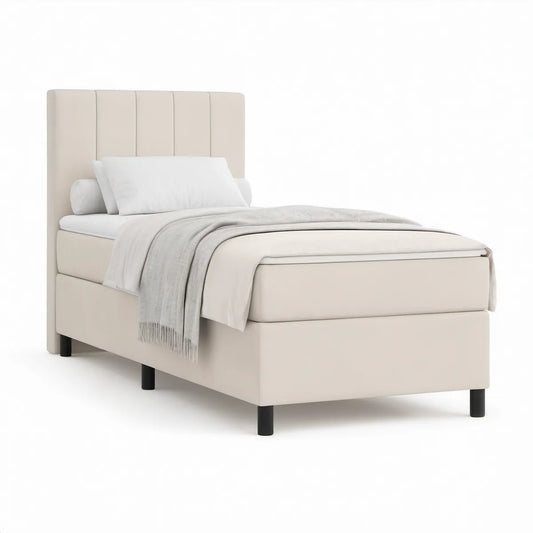 Gepolstertes Einzelbett 90 x 200 cm mit Polyesterbezug in Beige und schwarzen Füssen