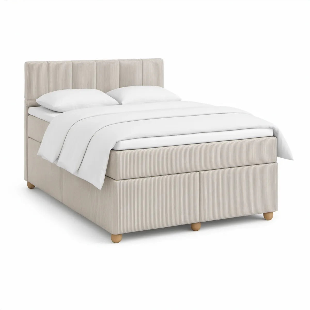 Gepolstertes Bett 160 x 200 cm mit geripptem Kopfteil, Creme