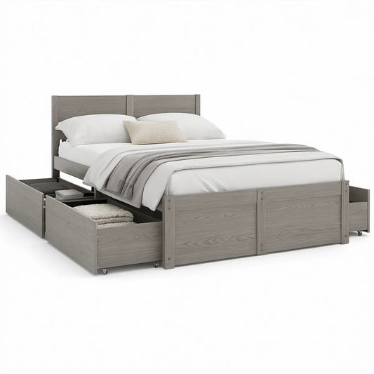 Doppelbett 160 x 200 cm mit 4 Schubladen, Grau