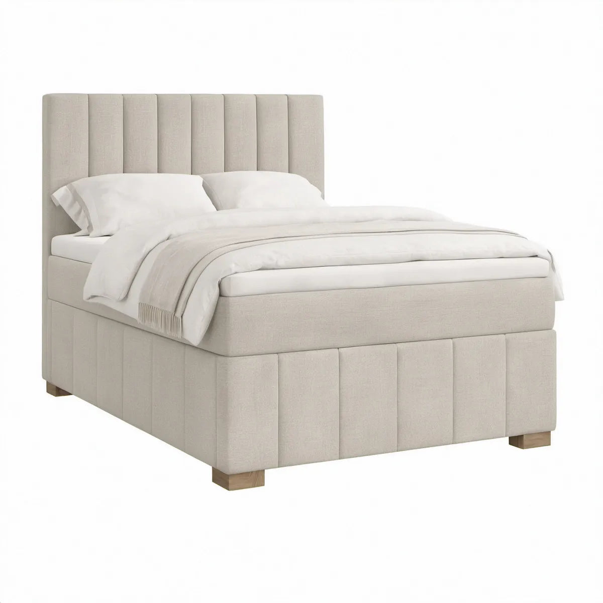 Polsterbett Beige 160 x 200 cm mit gepolstertem Kopfteil