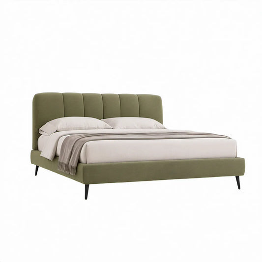 Gepolstertes Doppelbett 160 x 200 cm mit Polyesterbezug Olivgrün