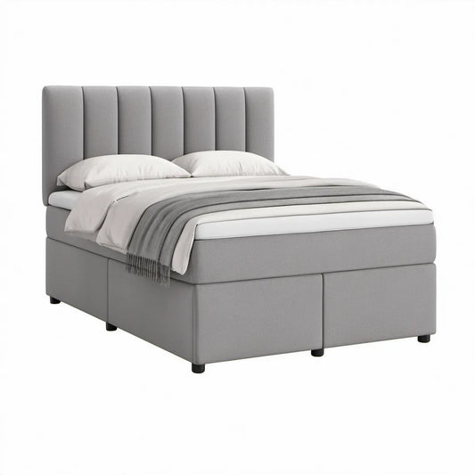 Boxspringbett 180 x 200 cm mit gepolstertem Kopfteil, Grau