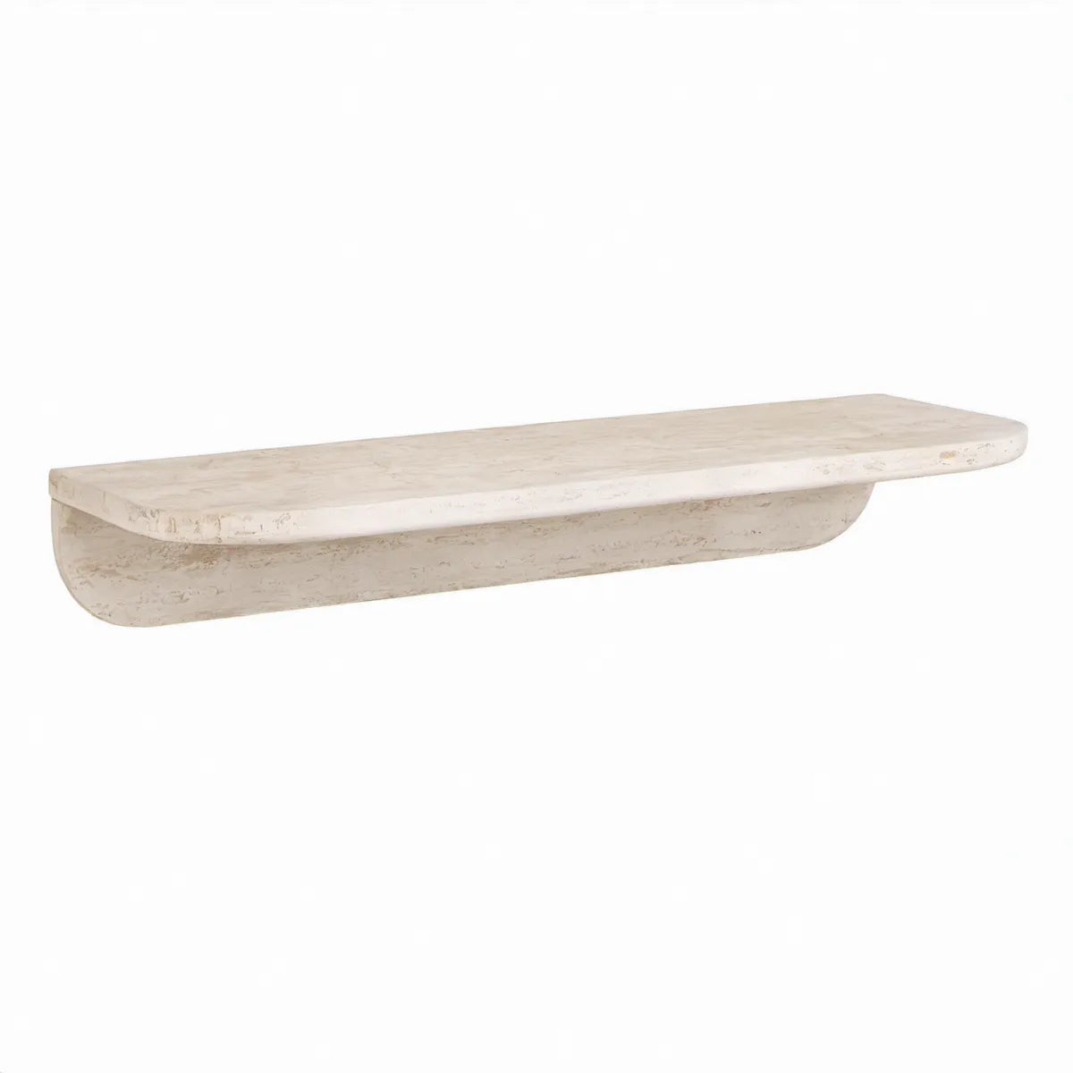Travertin-Wandregal in Creme, 80 x 20 x 8 cm, abgerundete Rechteckform